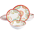 Laurie Gates Brick Floral Ripple 12-Piece Melamine Dinnerware Set, Red 1 thumbnail image