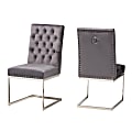 Baxton Studio Sherine Velvet Fabric And Metal Dining Accent Chair Set, Glam/Luxe Gray/Silver, Set Of 2 Chairs