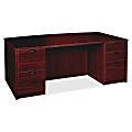 Lorell® Prominence 2.0 72"W Bow-front Double-Pedestal Computer Desk, Mahogany