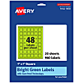 Avery® Print-To-The-Edge Labels With Sure Feed® Technology And Easy Peel® Label Feature, 94103-BGP20, Square, 1" x 1", Matte Bright Green, Pack of 960 1 thumbnail image