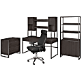 kathy ireland® Office by Bush Business Furniture Atria 60"W Desk With Hutch, File Cabinet, Bookcase And High-Back Office Chair, Charcoal Gray, Premium Installation