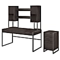 kathy ireland® Office by Bush Business Furniture Atria 60"W Writing Desk With Hutch And 3 Drawer File Cabinet, Charcoal Gray, Standard Delivery 1 thumbnail image
