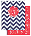 Office Depot® Brand Fashion Notebook, Personalizable, Chevron, 8 1/2" x 10 1/2", College Ruled, 160 Pages (80 Sheets), Coral/Navy