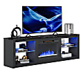 Bestier 70" Morden Electric Fireplace TV Stand For 75" TVs, 22-1/4”H x 71”W x 13-13/16”D, Black Marble