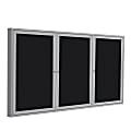 Ghent Traditional 3-Door Enclosed Fabric Bulletin Board, 48" x 96", Black, Satin Aluminum Frame