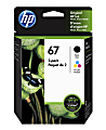 HP 67 Black And Tri-Color Ink Cartridges, Pack Of 2, 3YP29AN 1 thumbnail image