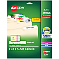 Avery® TrueBlock® Permanent Inkjet/Laser File Folder Labels, 5266, 2/3" x 3 7/16", Assorted, Box Of 750