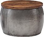 Powell Angus Drum Side Table With Storage, 16"H x 22-1/2"W x 22-1/2"D, Pewter/Brown 1 thumbnail image
