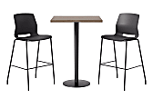 KFI Studios Proof Bistro Square Pedestal Table With Imme Bar Stools, Includes 2 Stools, 43-1/2”H x 30”W x 30”D, Studio Teak Top/Black Base/Black Chairs
