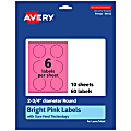 Avery® Print-To-The-Edge Labels With Sure Feed® Technology And Easy Peel® Label Feature, 94512-BPP10, Round, 2-3/4", Matte Bright Pink, Pack of 60 1 thumbnail image