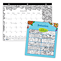 Blueline® DoodlePlan™ Monthly Coloring Desk Pad, 8 1/2" x 11", Botanica Design, January to December 2018