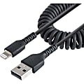 StarTech.com 1m (3ft) USB to Lightning Cable, MFi Certified, Coiled iPhone Charger Cable, Black, Durable TPE Jacket Aramid Fiber - RUSB2ALT1MBC 1 thumbnail image