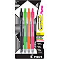 Pilot G2 Neons Gel Pens, Fine Point, 0.7 mm, Clear Barrels, Assorted Ink, Pack Of 4 Pens