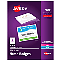 Avery® Customizable Name Badges With Pins, 74540, 3" x 4", Clear Name Tag Holders With White Printable Inserts, Pack of 100