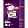 Avery® Customizable Name Badges With Clips, Rectangle, 74541, 3" x 4", Clear Holders With White Inserts, 100 Badges 1 thumbnail image