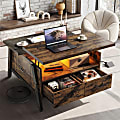 Bestier Wood  Lift Top Square Coffee Table With LED Lights & Storage Drawers, 20”H x 35-7/16”W x 35-7/16”D, Rustic Brown 1 thumbnail image