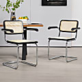 Glamour Home Barnard Wood and Metal Dining Accent Chairs, Natural/Black/Chrome, Set Of 2 Chairs