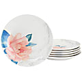 Martha Stewart Fine Ceramic 6-Piece Floral Decorated Dessert Plate Set, 8”, Pink/White 1 thumbnail image