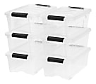 IRIS® Stack & Pull Storage Containers With Built-In Handles, 12 Quarts, 6 1/2" x 11" x 16 1/2", Clear, Case Of 6