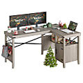 Bestier 60"W L-Shaped Corner Computer Desk With Storage Cabinet & Accessory Hooks, Gray Wash 1 thumbnail image