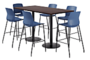 KFI Studios Proof Bistro Rectangle Pedestal Table With 6 Imme Barstools, 43-1/2"H x 72"W x 36"D, Cafelle/Black/Navy Stools 1 thumbnail image