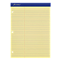 Ampad® Perforated 3-Hole Punched Dual Writing Pad, Law Rule, 8 1/2" x 11 3/4", Canary, 100 Sheets
