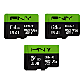 PNY® Elite-X Class 10 U3 V30 microSDXC Flash Memory Cards, 64GB, Pack Of 3 Memory Cards 1 thumbnail image