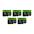 PNY® Premier-X Class 10 U3 V30 microSDXC Flash Memory Cards, 64GB, Pack Of 5 Memory Cards