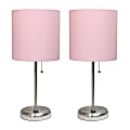 LimeLights Stick Lamps, 19-1/2"H, Light Pink Shade/Brushed Steel Base, Set Of 2 Lamps 1 thumbnail image