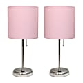 LimeLights Stick Lamps, 19-1/2"H, Light Pink Shade/Brushed Steel Base, Set Of 2 Lamps