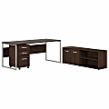 Bush® Business Furniture Hybrid 72"W Computer Table Desk With Storage And Mobile File Cabinet, Black Walnut, Premium Installation