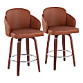 LumiSource Dahlia Faux Leather Counter Stools, Walnut/Camel, Set Of 2