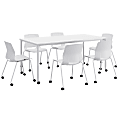 KFI Studios Dailey Table Set With 6 Caster Chairs, White Table/White Chairs