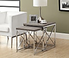 Monarch Specialties 2-Piece Nesting Table Set With Criss-Cross Legs, Square, Dark Taupe/Silver