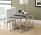 Monarch Specialties 2-Piece Nesting Table Set With Criss-Cross Legs, Square, Dark Taupe/Silver 1 thumbnail image