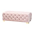 Baxton Studio Glam And Luxe Velvet Button-Tufted Bench Ottoman, Light Pink/Gold