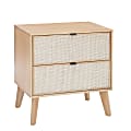 Powell Carling 2-Drawer Cane Bedroom Nightstand, 27"H x 25-1/4"W x 18-1/2"D, Natural