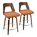 LumiSource Trilogy Mid-Century Modern Counter Stools, Walnut/Orange, Set Of 2 Stools