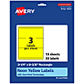 Avery® Printable Labels With Sure Feed® Technology, 94251-NYP10, Rectangle, 3-1/4" x 8-3/8", Matte Neon Yellow, Pack of 30 1 thumbnail image