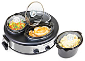 HomeCraft HCRTSCO15SS Triple Round Oval 1.5-Quart Cooker Buffet, Silver/Black 1 thumbnail image