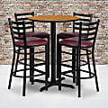 Flash Furniture Round Laminate Table Set With X-Base And 4 Ladder-Back Metal Bar Stools, 42"H x 30"W x 30"D, Natural/Burgundy 1 thumbnail image