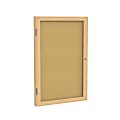 Ghent 1-Door Enclosed Natural Cork Bulletin Board, 24" x 18", Wood Frame, Oak