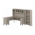 Bush Furniture Somerset 72"W L-Shaped Desk With Hutch And 5-Shelf Bookcase, Sand Oak, Standard Delivery