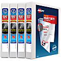 Avery® Heavy-Duty View 3 Ring Binders, 1" One Touch Slant Rings, White, Pack Of 4