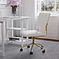 Martha Stewart Ivy Faux Leather Upholstered Mid-Back Executive Office Chair, White/Polished Brass