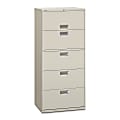 HON® 600 30"W Lateral 5-Drawer Standard File Cabinet With Lock, Metal, Light Gray