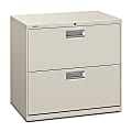 HON® 600 30"W Lateral 2-Drawer Standard File Cabinet With Lock, Metal, Light Gray