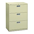 HON® 600 30"W x 18"D Lateral 3-Drawer File Cabinet With Lock, Putty 1 thumbnail image