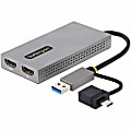 StarTech.com USB to Dual HDMI Adapter, USB A/C to 2x HDMI Displays (1x 4K30, 1x 1080p), USB 3.0 to HDMI Converter, 4in/11cm Cable, Win/Mac