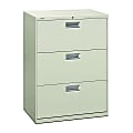 HON® 600 30"W x 19-1/4"D Lateral 3-Drawer File Cabinet With Lock, Light Gray